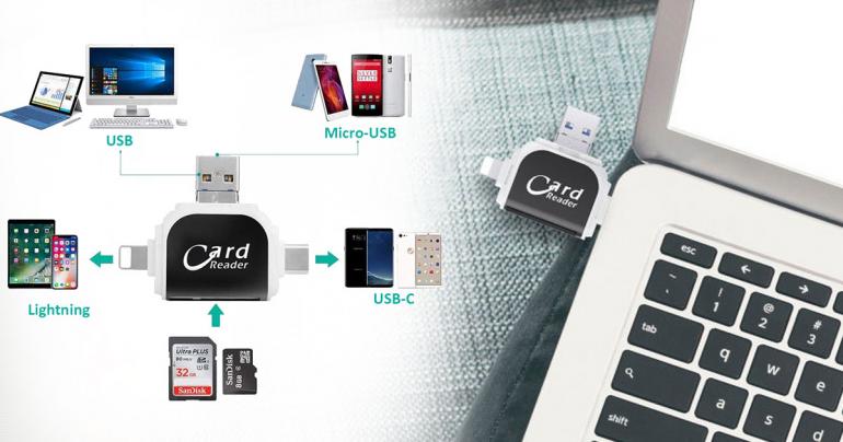 TF och SD Minneskortläsare med 4 USB-kontakter på Digdeal.se