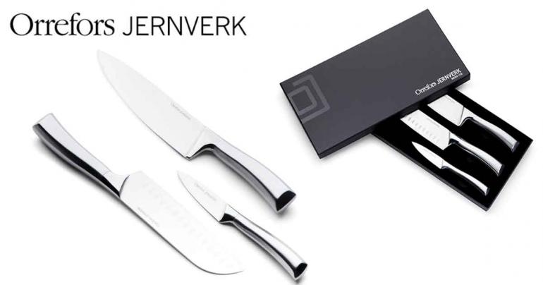 Exklusivt knivset bestende av en kockkniv, en santokukniv och en skalkniv p Digdeal.se
