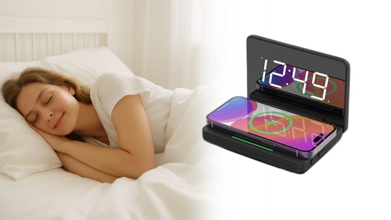 LED-alarmklocka med trådlös laddning på Digdeal.se