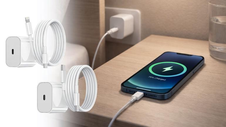 Snabbladdare 20W - Snabbladdare för iPhone eller Android med lång kabel