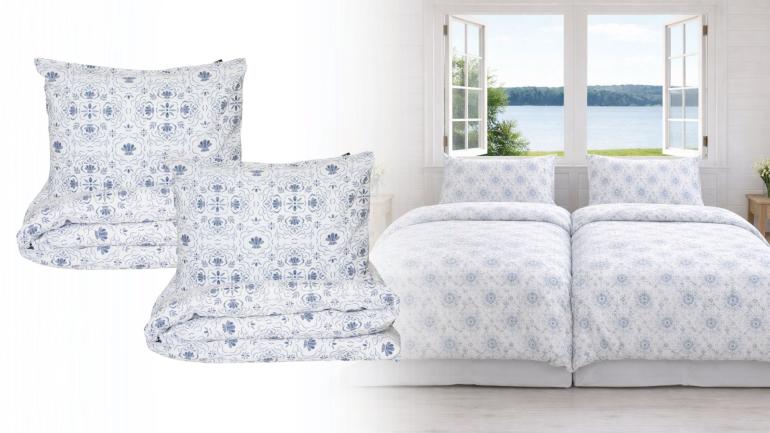 2 st bäddset Torgestad Slätväv från Kosta Linnewäfveri - Somrigt sovrum