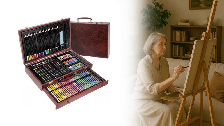 Målarset 143 delar i elegant träväska på Digdeal.se