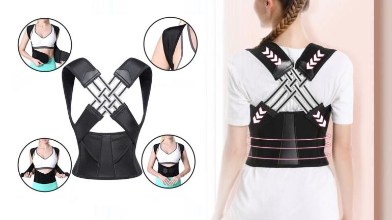 Justerbart svart ryggstöd som förbättrar hållning och motverkar kutrygg