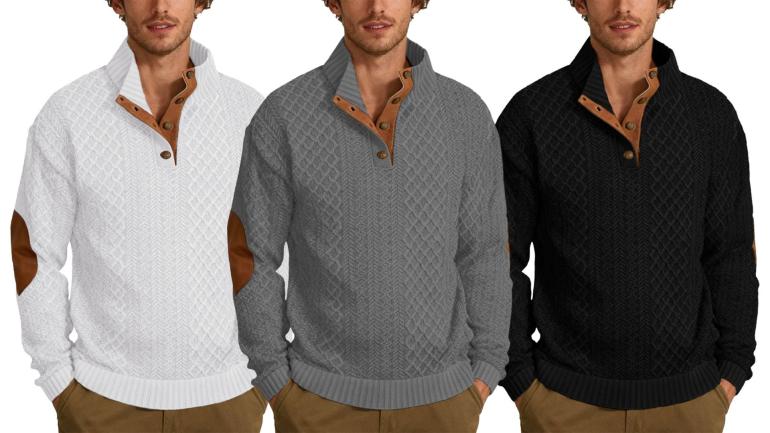 Stickad herrtröja med ståkrage på Digdeal.se