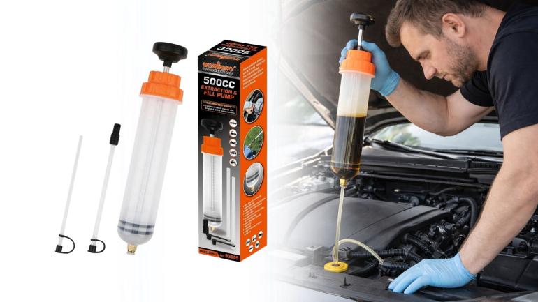 Vätskesugpump 500 ml för avtappning och påfyllning av olja och kylarvätska