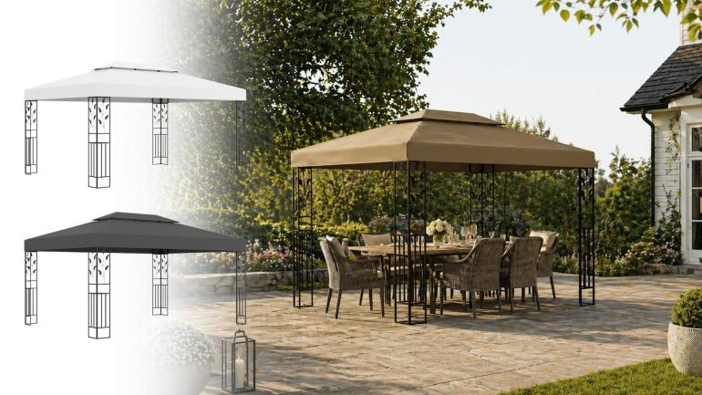 Paviljong - Rymlig paviljong med dubbelt tak, stadig stålram och avtagbart tyg