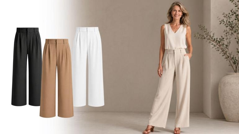 Klassiska vida byxor - Klassiska dambyxor, vida ben och följsamt material