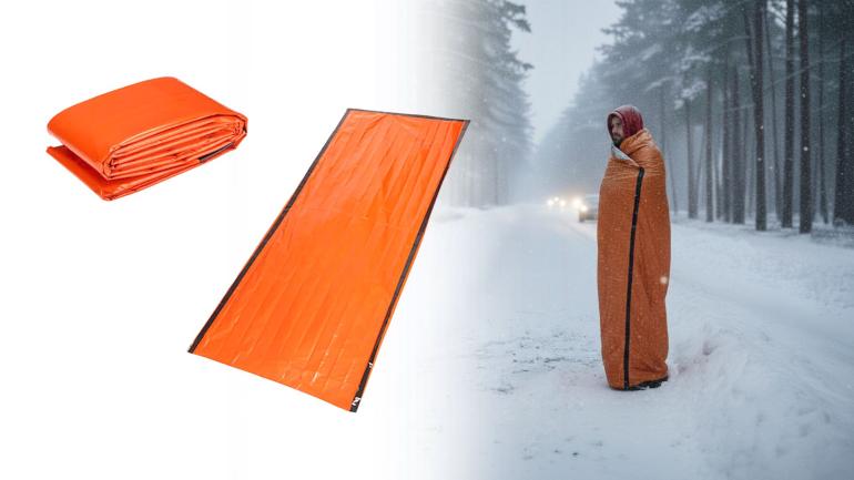 Man vid sidan av vägen insvept i räddningsfilt