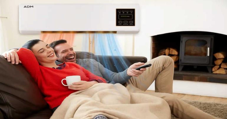 Väggmonterad värme- och kylfläkt med fjärrkontroll på Digdeal.se