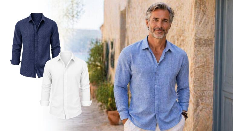 Linneskjorta för herrar - herrskjorta i sval linneblandning