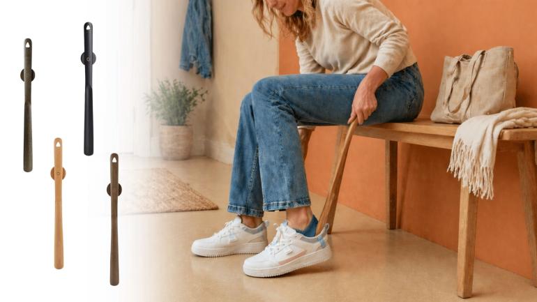 Skohorn i trä - Elegant skohorn i trä på 50 cm med magnetisk hållare