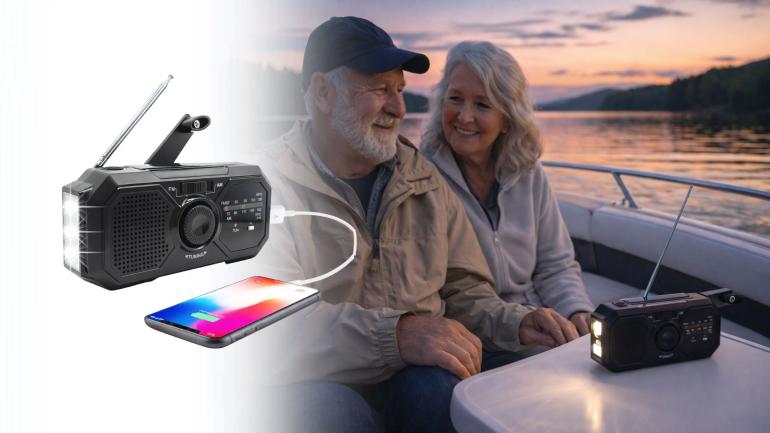 Vevradio - Ett par på en båt lyssnar på sin vevradio