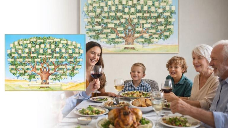 Släktträdstavla i canvas - samla generationer av kärlek på denna tavla