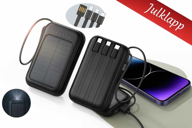 Solcellsdriven Powerbank 10 000 mAh på Digdeal.se